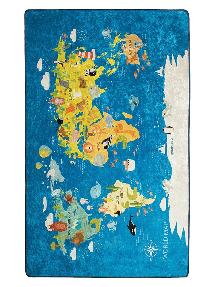 ABERTO DESIGN Kurzflor-Teppich "World Map" In Blau/ Bunt – Bild 2