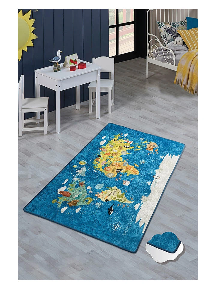 ABERTO DESIGN Kurzflor-Teppich "World Map" In Blau/ Bunt