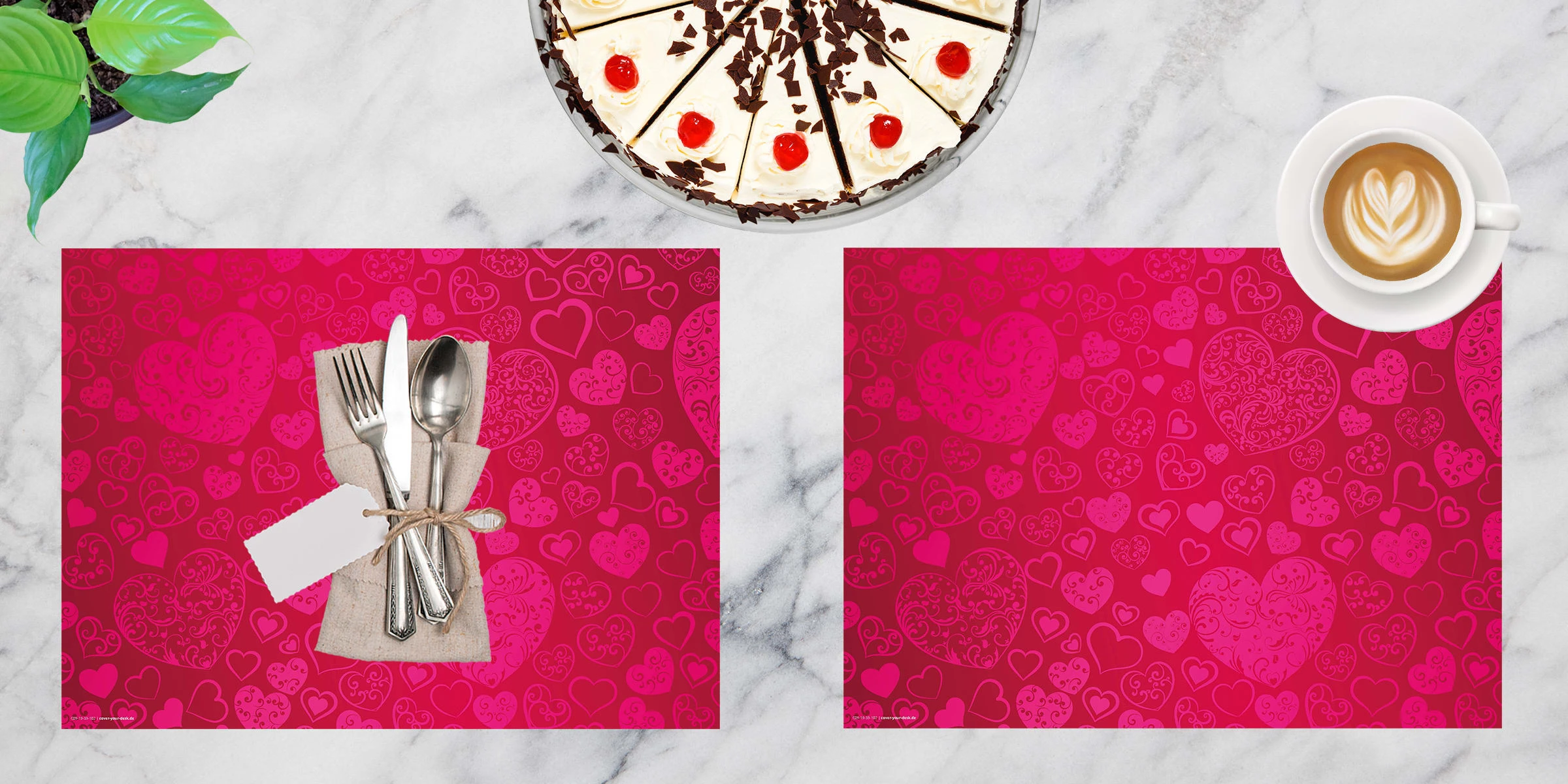 Cover-your-desk.de Tischsets I Platzsets Abwaschbar - Pinke Herzen - Aus Erstklassigem Vinyl (Kunststoff Ð BPA-frei) - 4 Stück - 44 X 32 Cm - Rutschfeste Tischdekoration – Bild 3