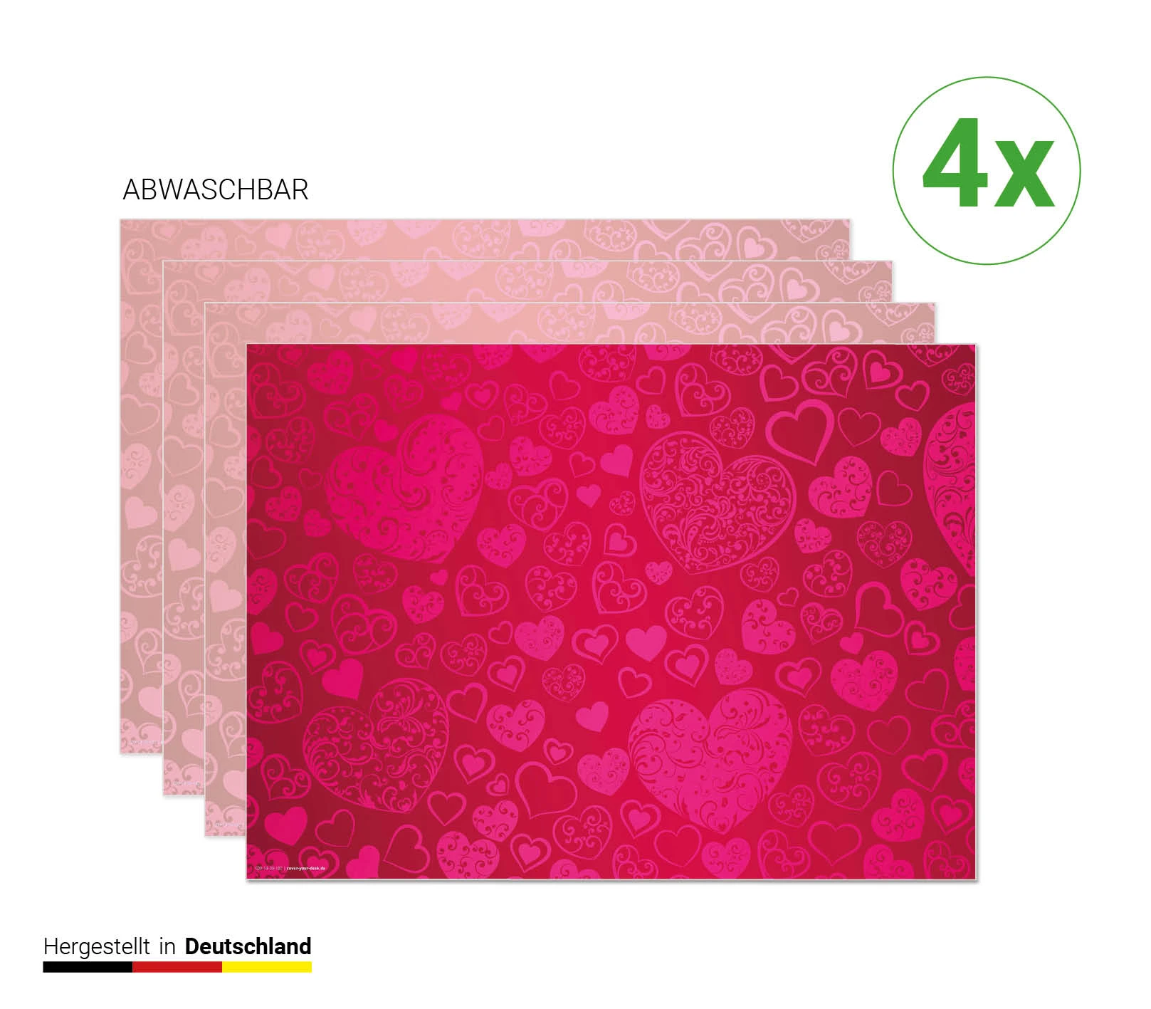 Cover-your-desk.de Tischsets I Platzsets Abwaschbar - Pinke Herzen - Aus Erstklassigem Vinyl (Kunststoff Ð BPA-frei) - 4 Stück - 44 X 32 Cm - Rutschfeste Tischdekoration – Bild 4