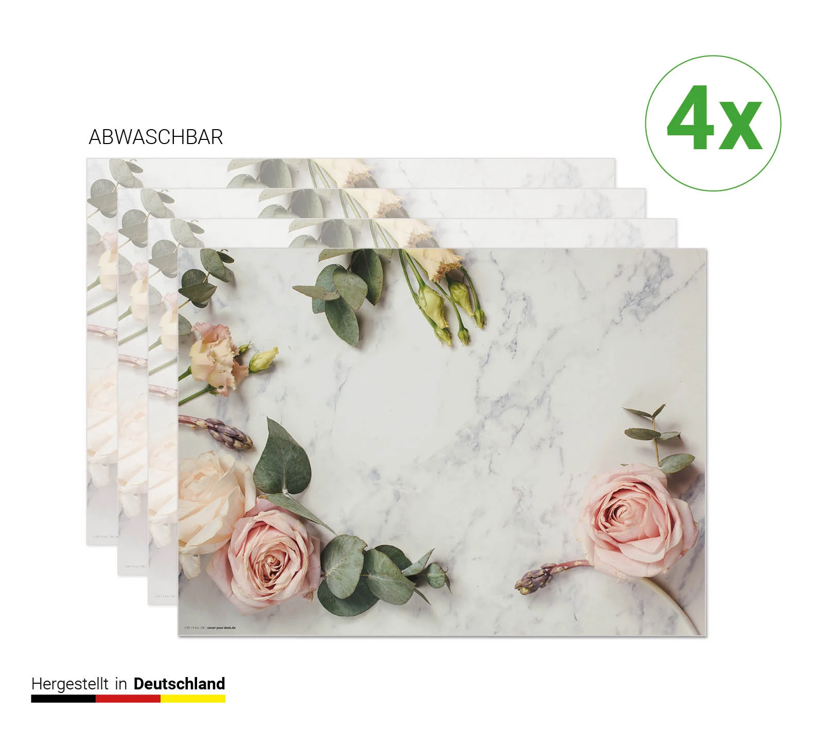 Cover-your-desk.de Tischsets I Platzsets Abwaschbar - Rosen Auf Marmor - Aus Erstklassigem Vinyl (Kunststoff Ð BPA-frei) - 4 Stück - 44 X 32 Cm - Rutschfeste Tischdekoration – Bild 4