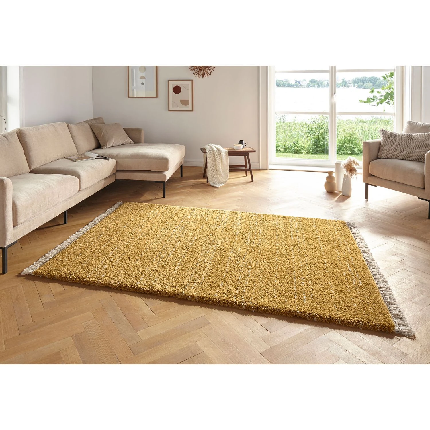 Freundin Home Collection Hochflor Teppich Fransen Agouhe Senfgelb – Bild 4