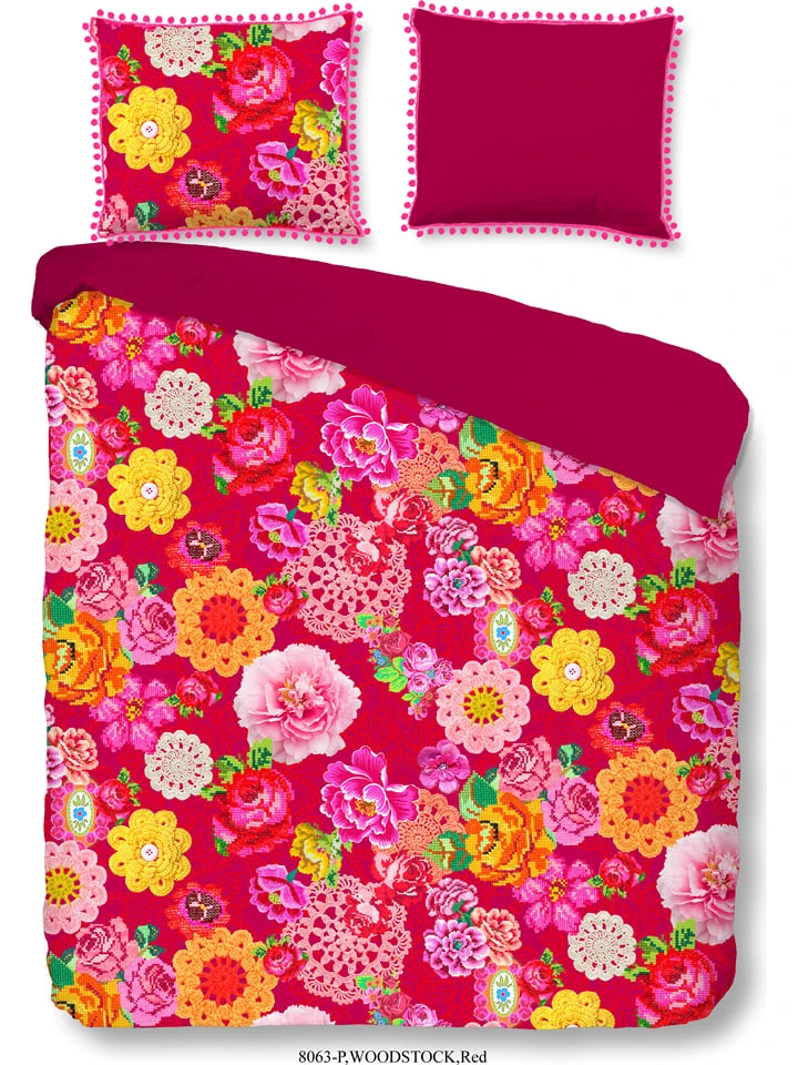 Happiness Perkal-Bettwäsche-Set "Woodstock" In Rot/ Bunt – Bild 2