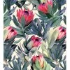Juniqe Duschvorhang "Painted Protea Pattern" In Grün & Rosa