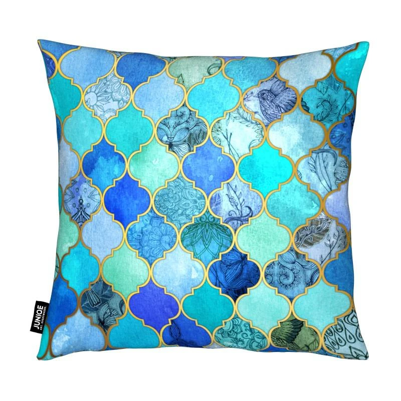 Juniqe Kissen "Cobalt Moroccan Tile Pattern" In Blau & Grün – Bild 2