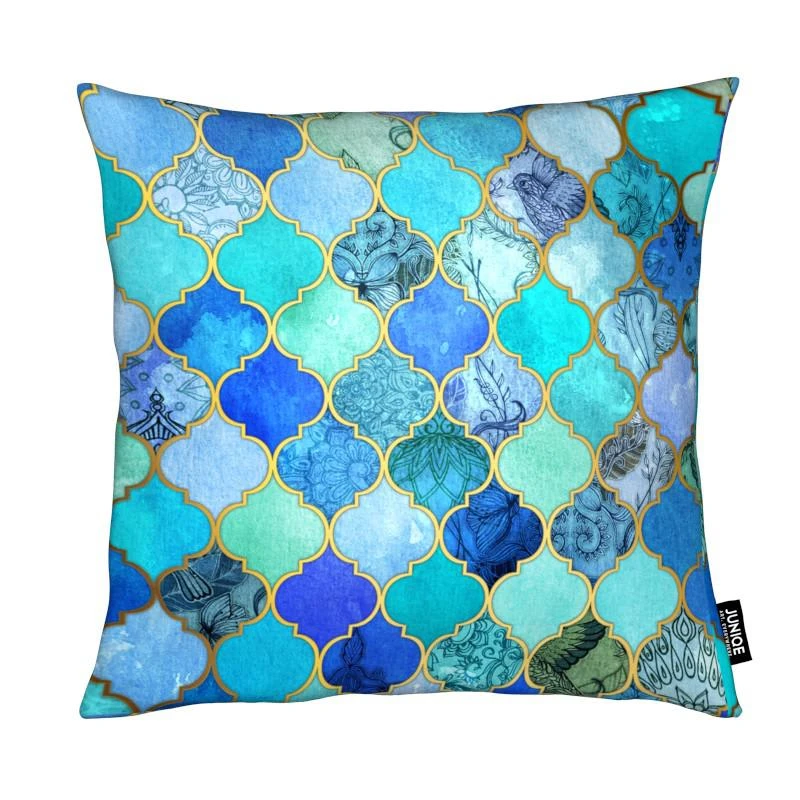 Juniqe Kissen "Cobalt Moroccan Tile Pattern" In Blau & Grün