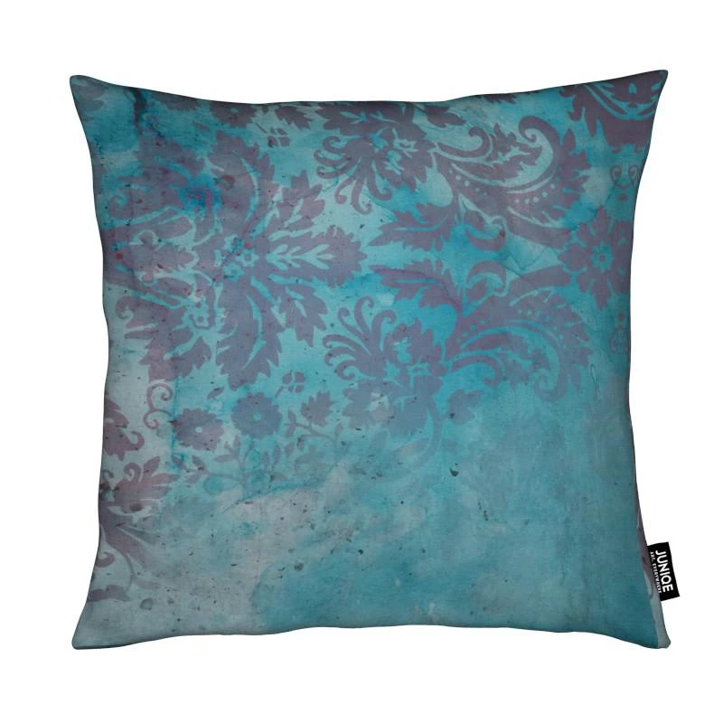 Juniqe Kissen "Grunge Damask" In Blau & Grau
