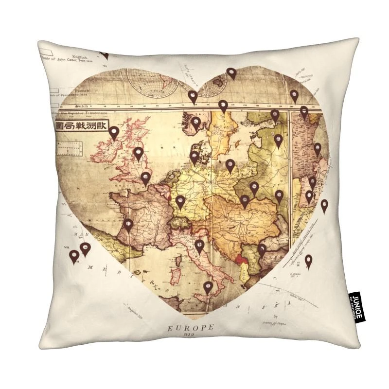 Juniqe Kissen "Love To Travel" In Cremeweiß & Gelb