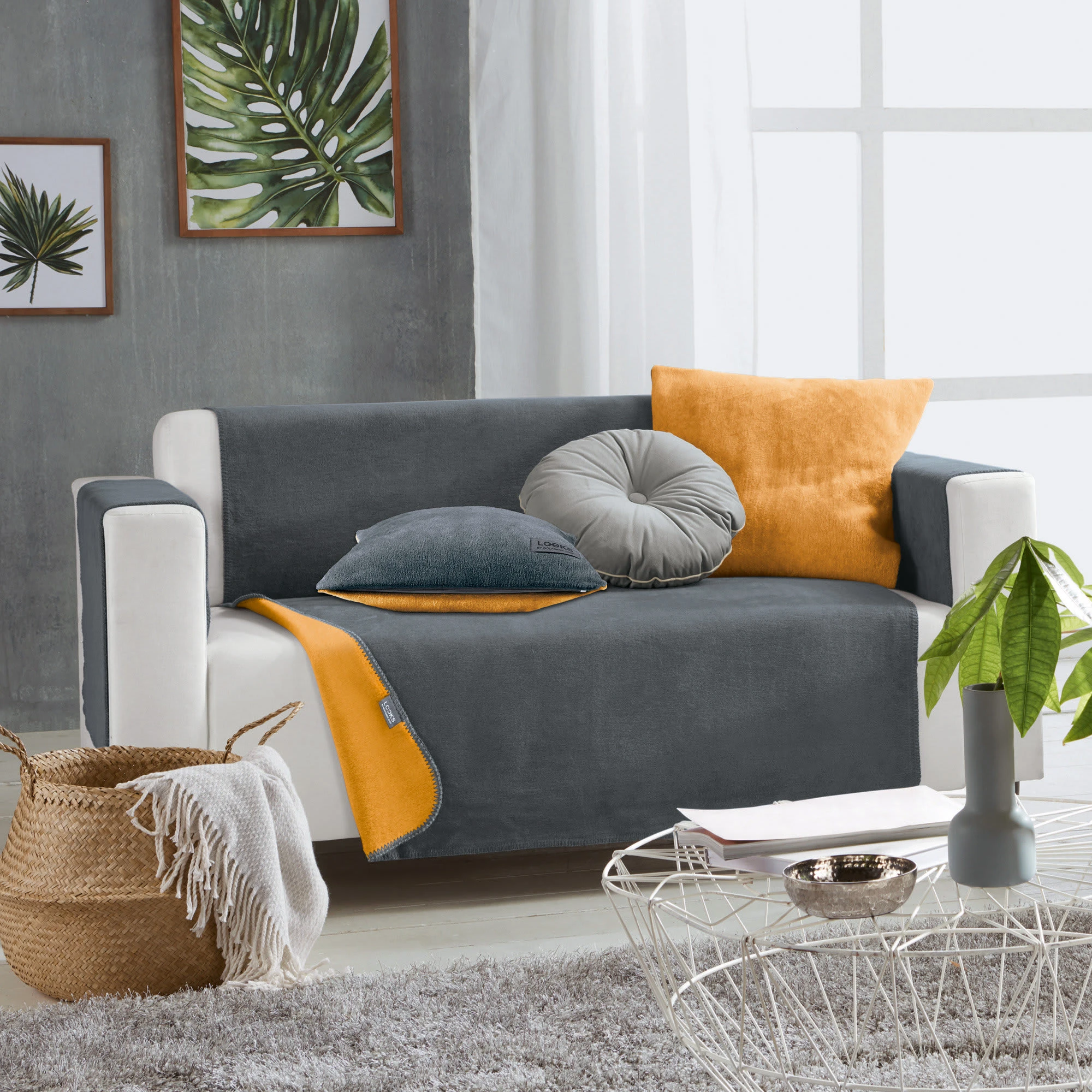 LOOKS By Wolfgang Joop Wendekissenhülle In Dunkelgrau/gelb – Bild 5