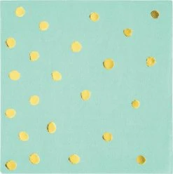Partystrolche Servietten Folienaufdruck Punkte Gold Mint, 25 Cm, 16 Stück