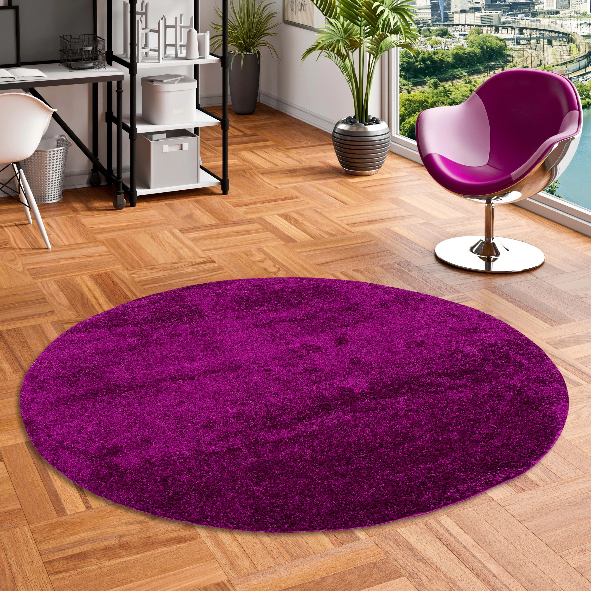 Pergamon Hochflor Langflor Teppich Aloha Rund In Purple – Bild 5