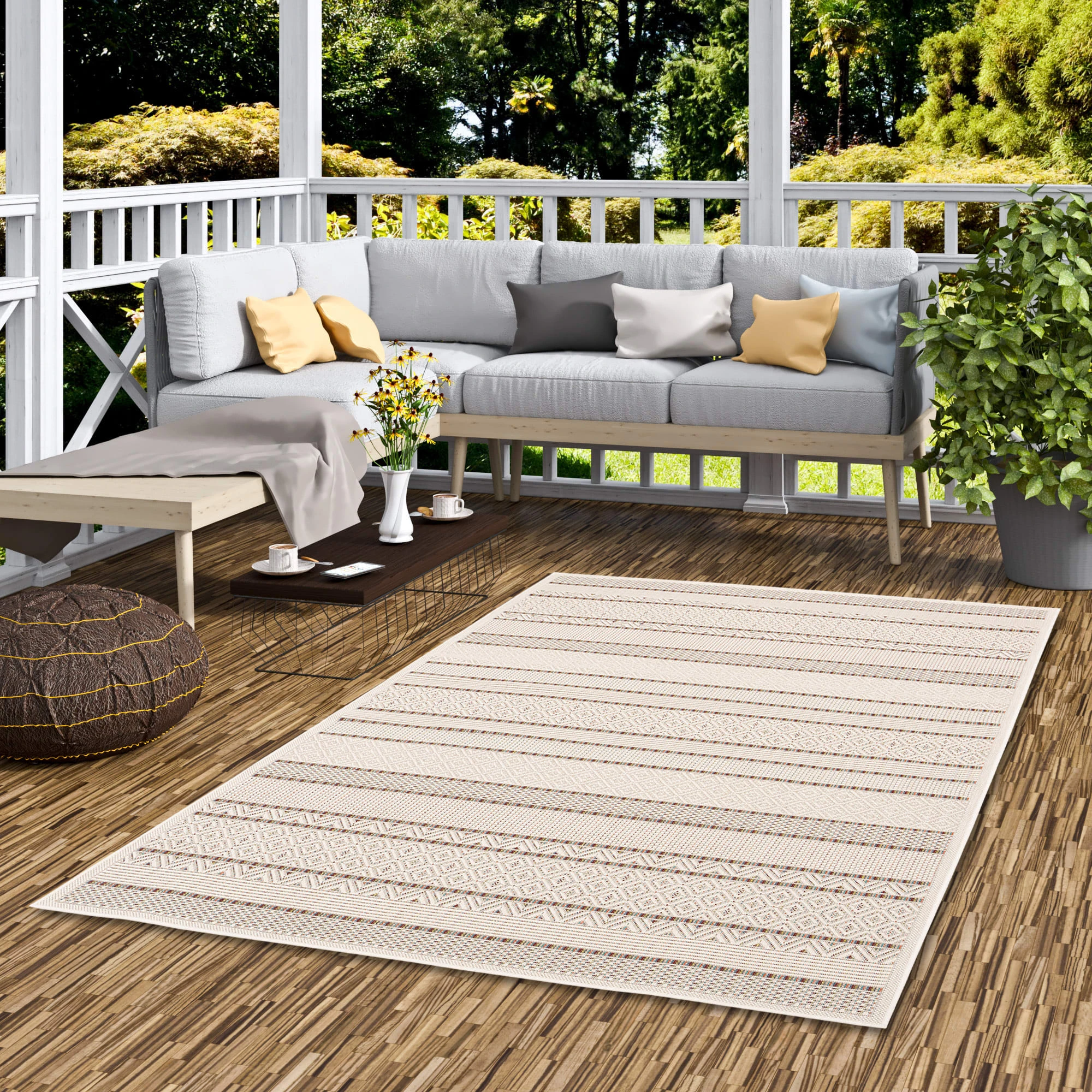 Pergamon In & Outdoor Teppich Campus Modern Bunt Streifen In Beige – Bild 5