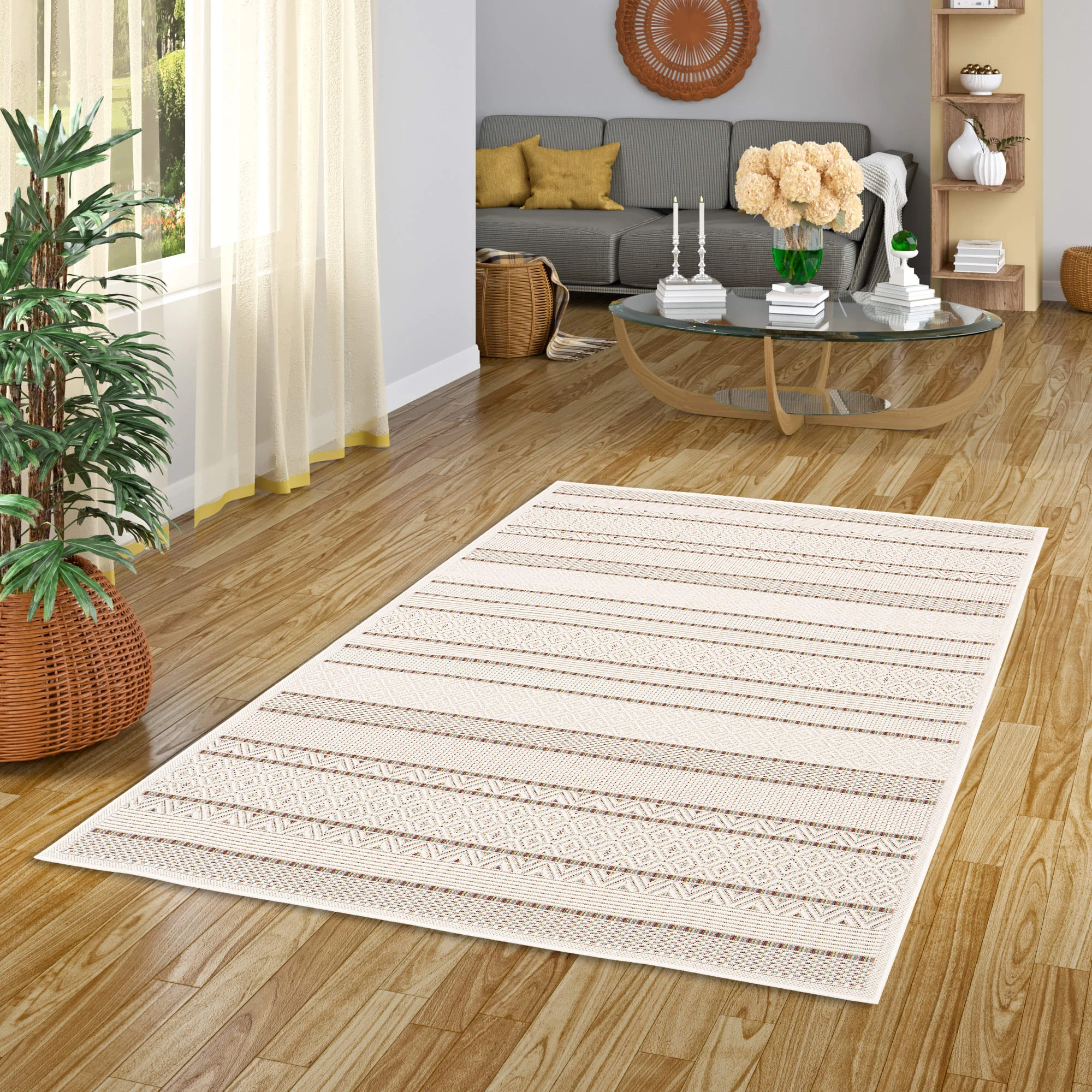 Pergamon In & Outdoor Teppich Campus Modern Bunt Streifen In Beige – Bild 6