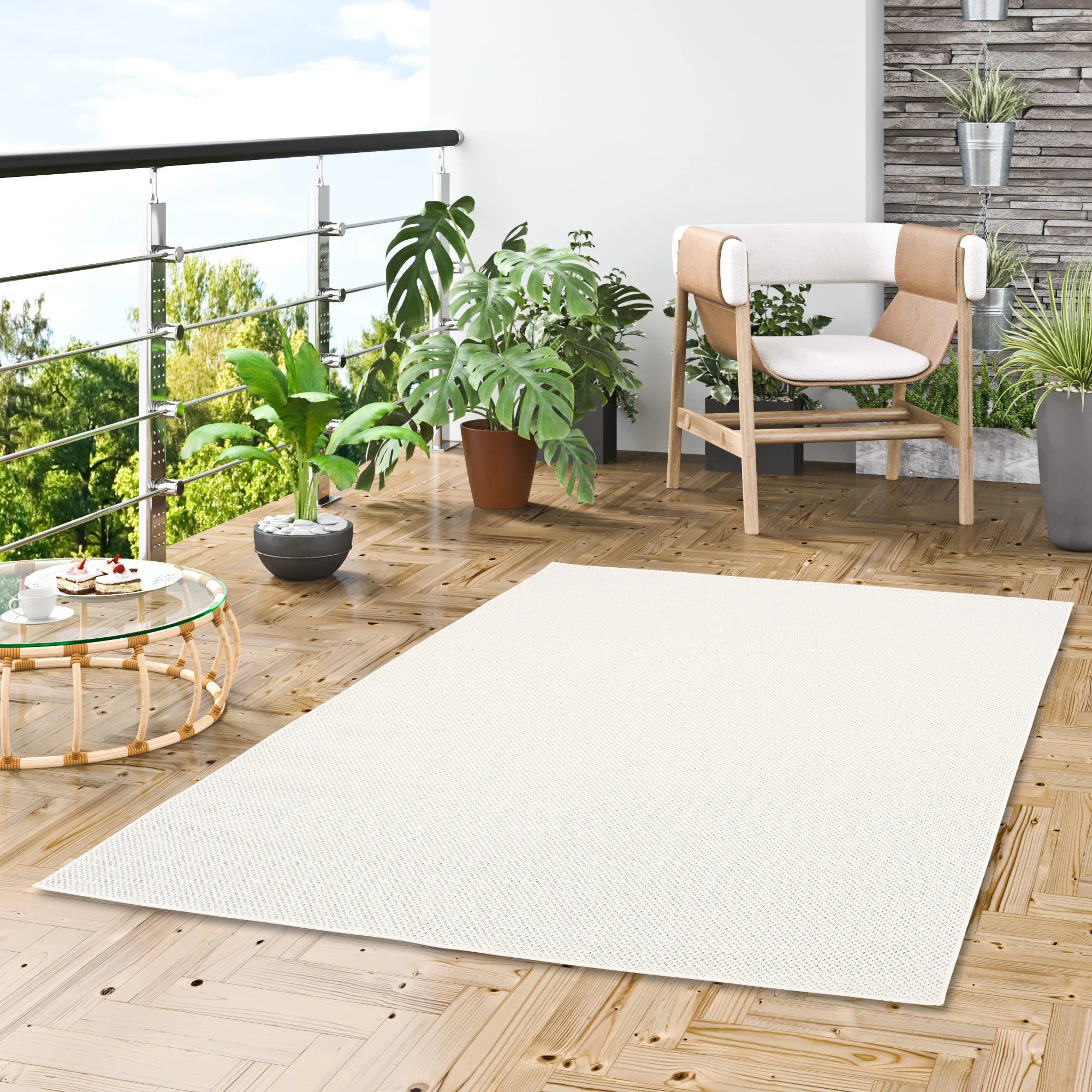 Pergamon In & Outdoor Teppich Flachgewebe Valencia Mix In Creme – Bild 6