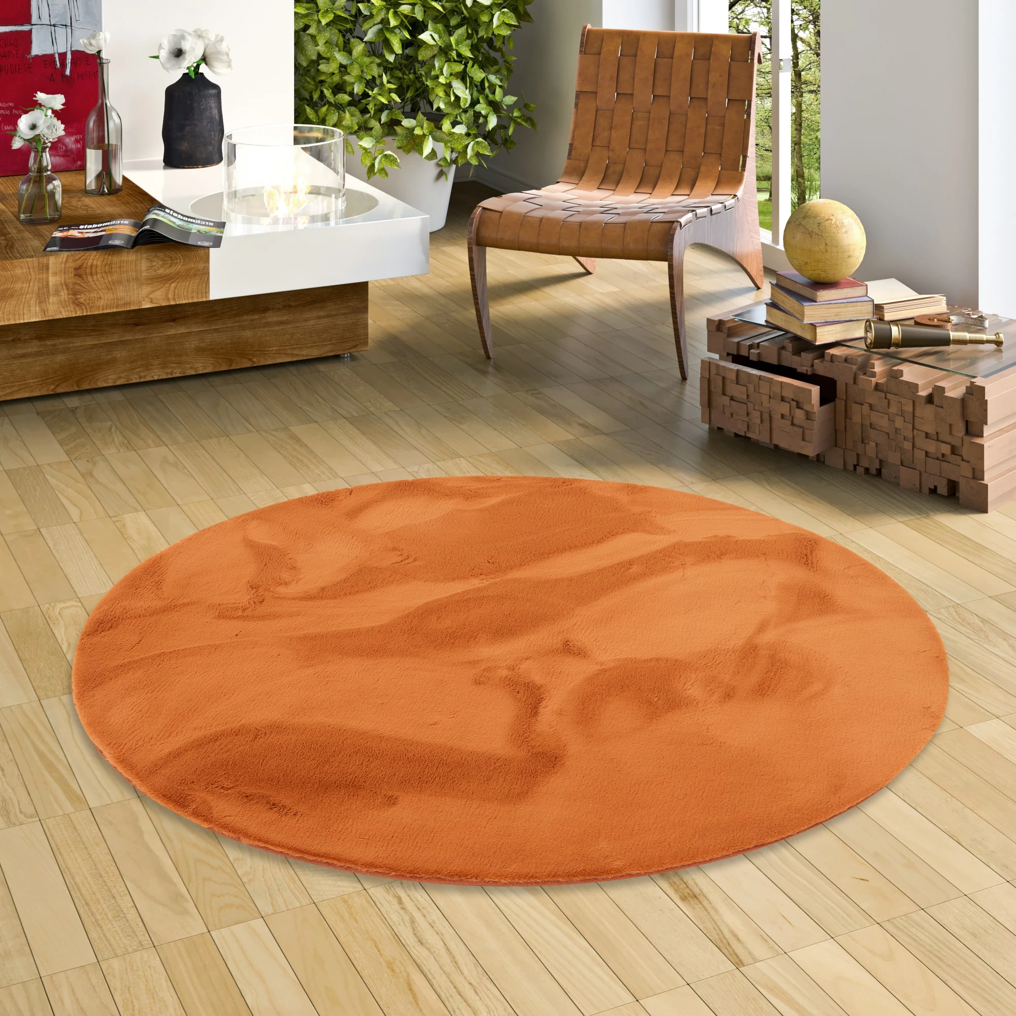 Pergamon Luxus Super Soft Fellteppich Plush Rund In Zwart – Bild 5