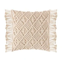 PureDay Macramee-Kissenhülle Mit Fransen Marali, Ecru