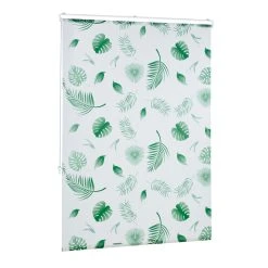 Relaxdays Duschrollo Blätter In Weiß/Grün - (B)120 X (H)240 Cm