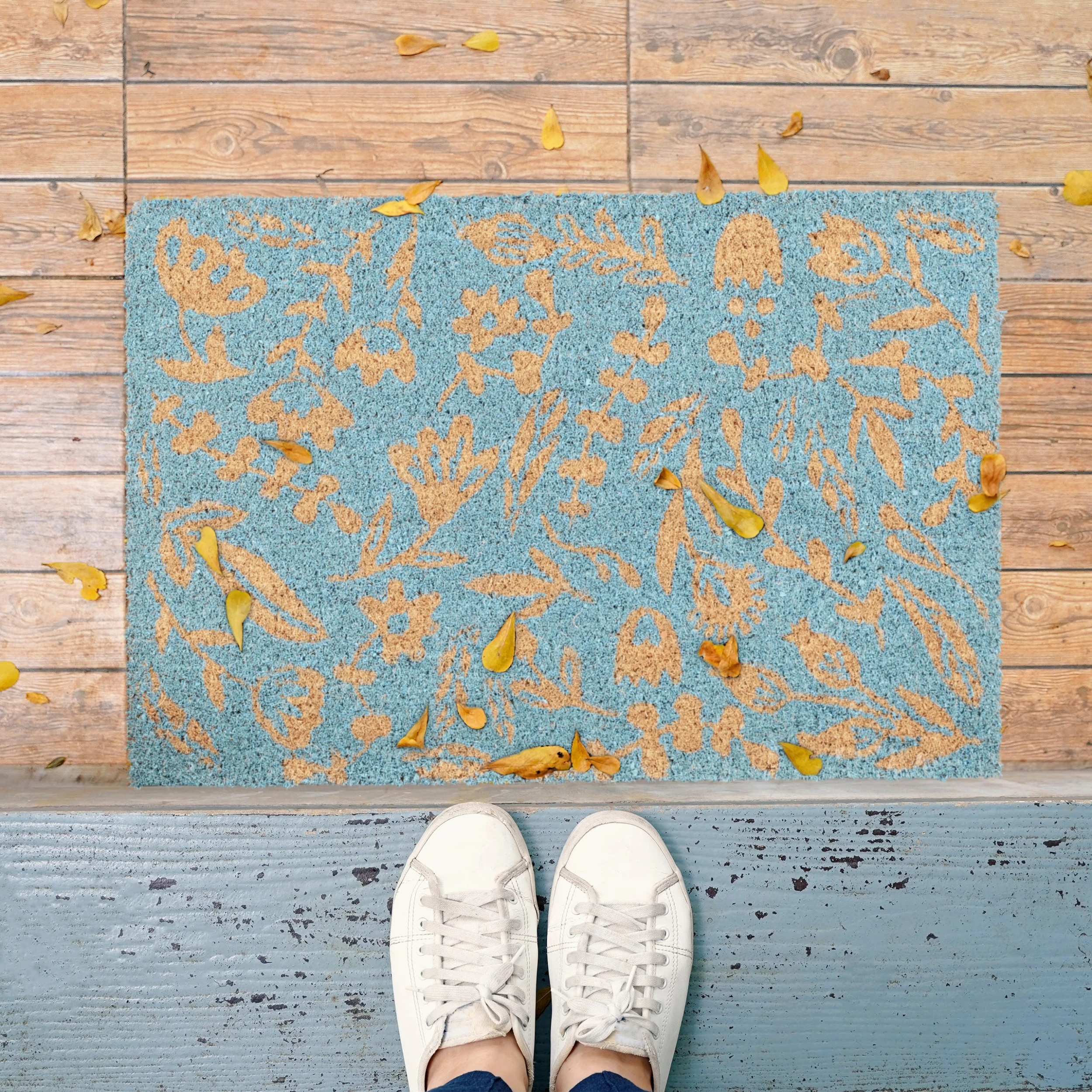 Relaxdays Fußmatte "Blumen" In Blau - (B)60 X (T)40 Cm – Bild 2