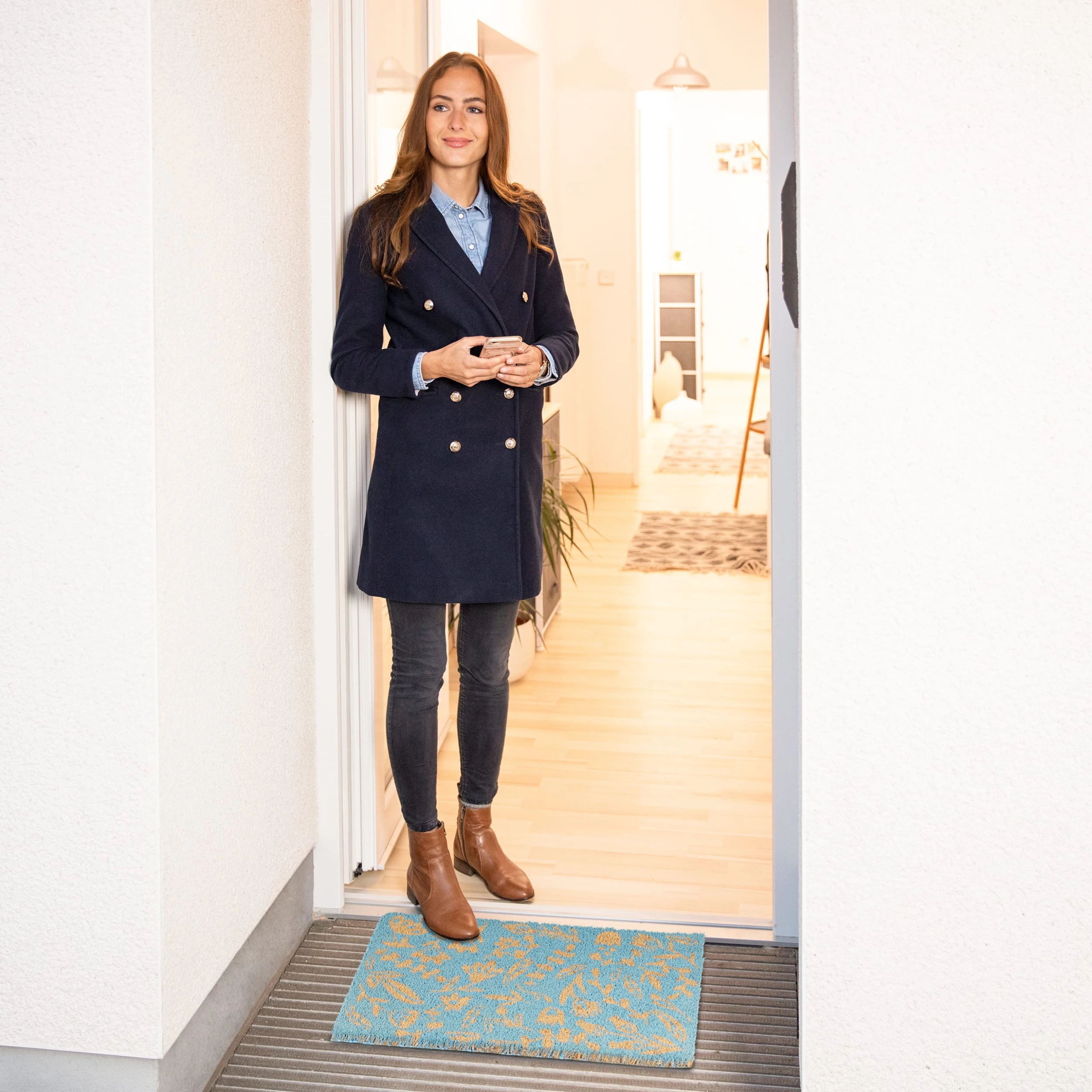 Relaxdays Fußmatte "Blumen" In Blau - (B)60 X (T)40 Cm – Bild 5