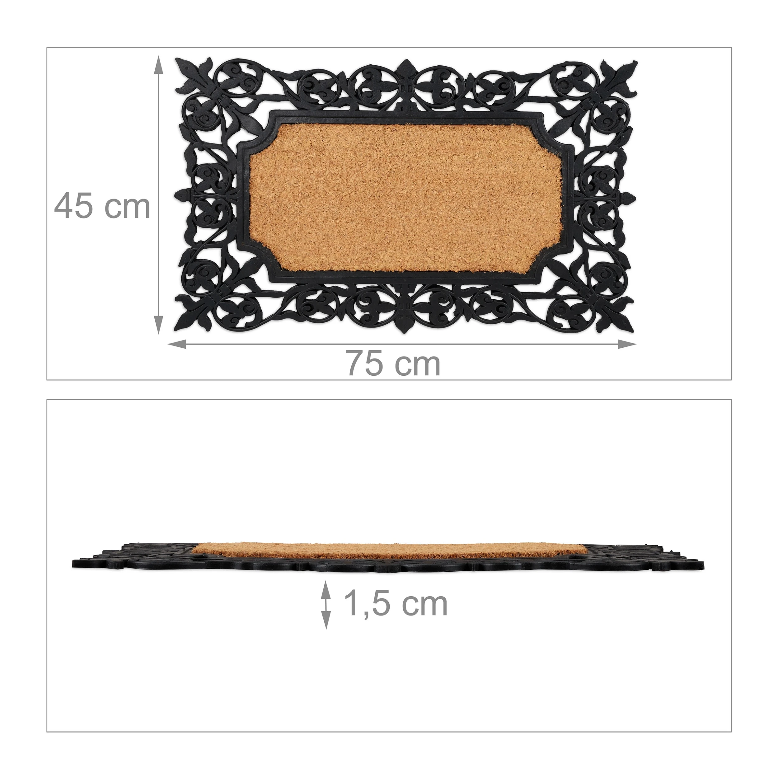 Relaxdays Fußmatte In Schwarz/ Natur - 75 X 45 Cm – Bild 4