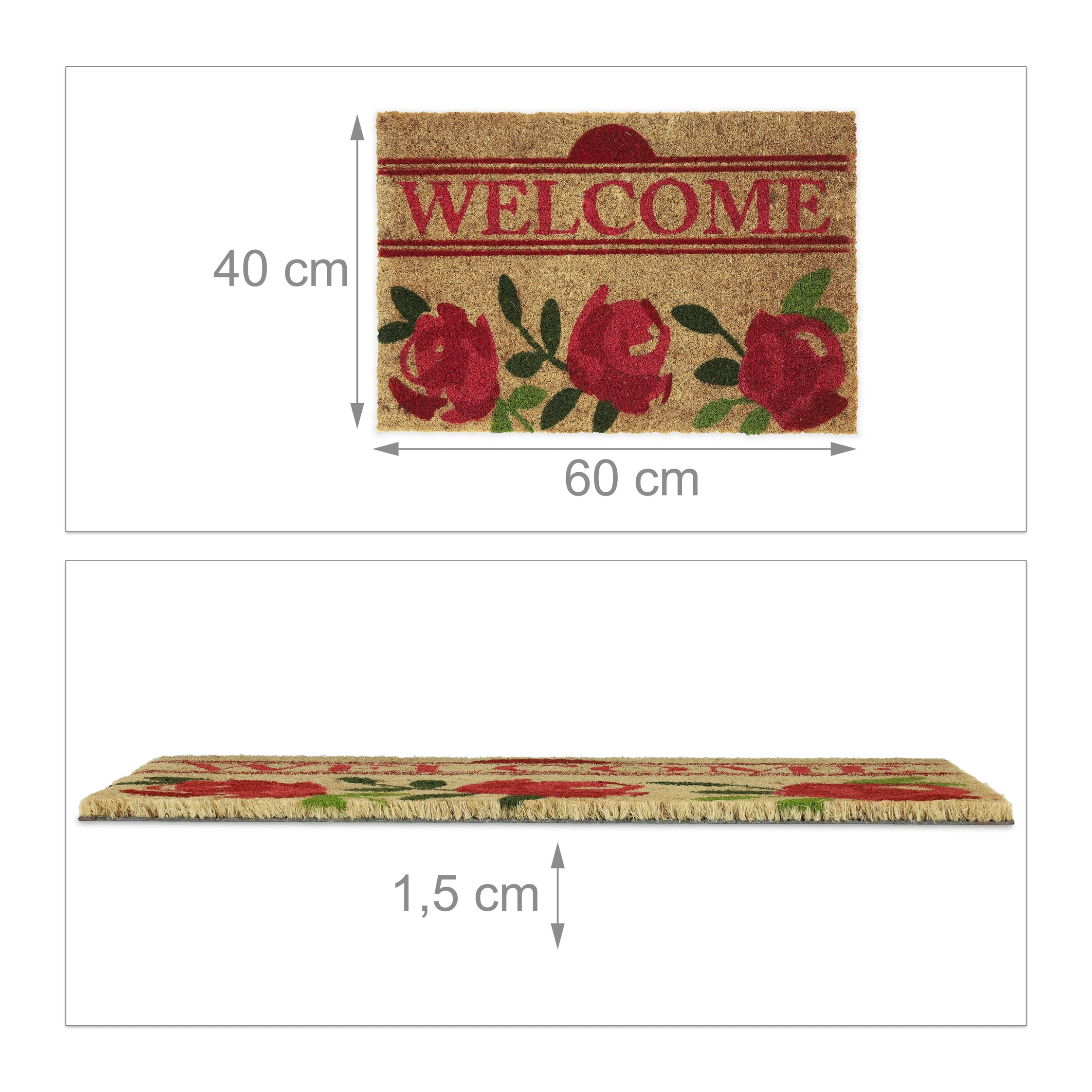 Relaxdays Fußmatte "Rosen" In Mehrfarbig - (B)60 X (T)40 Cm – Bild 4