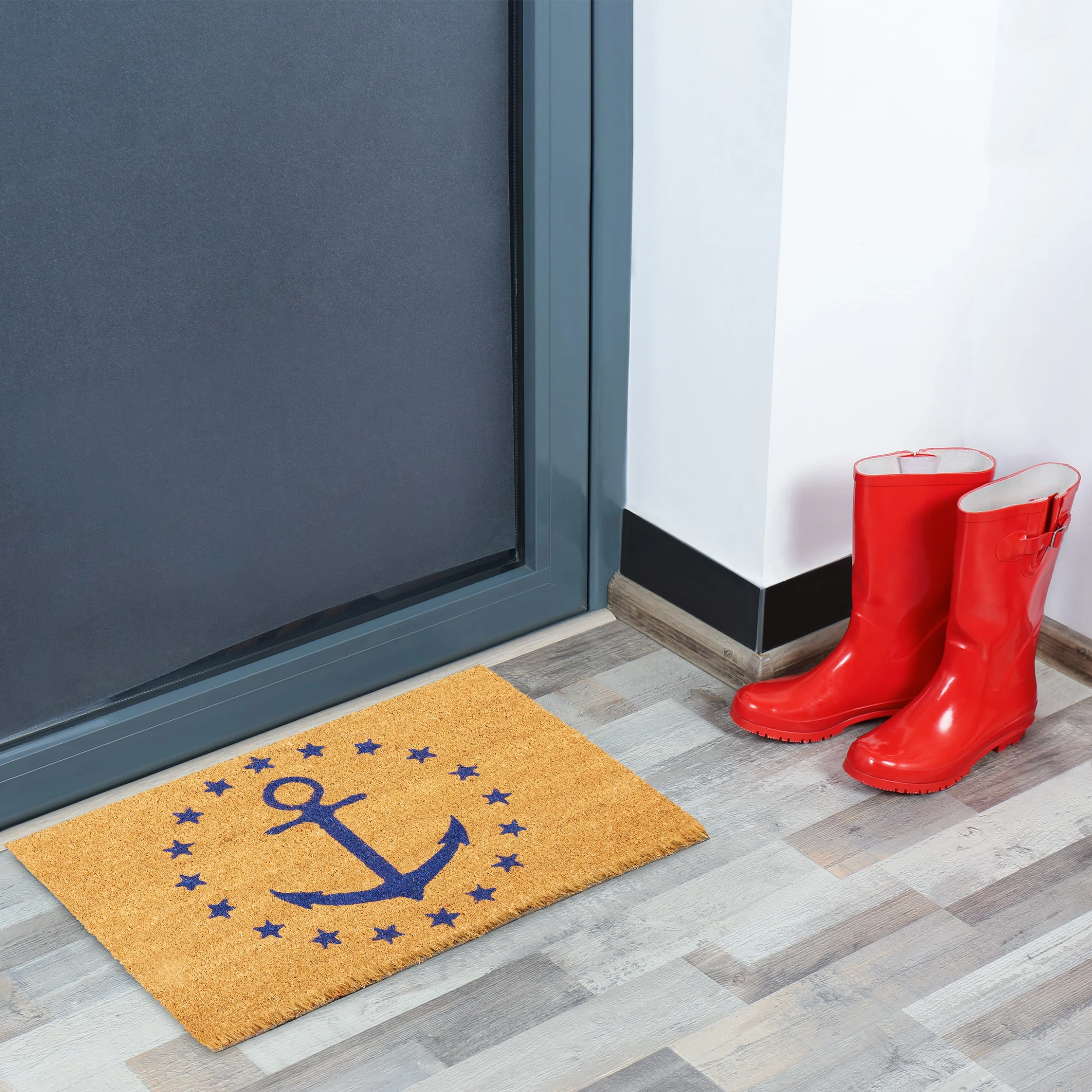 Relaxdays Kokos Fußmatte "Anker & Sterne" In Natur/ Blau - 40 X 60 Cm – Bild 5