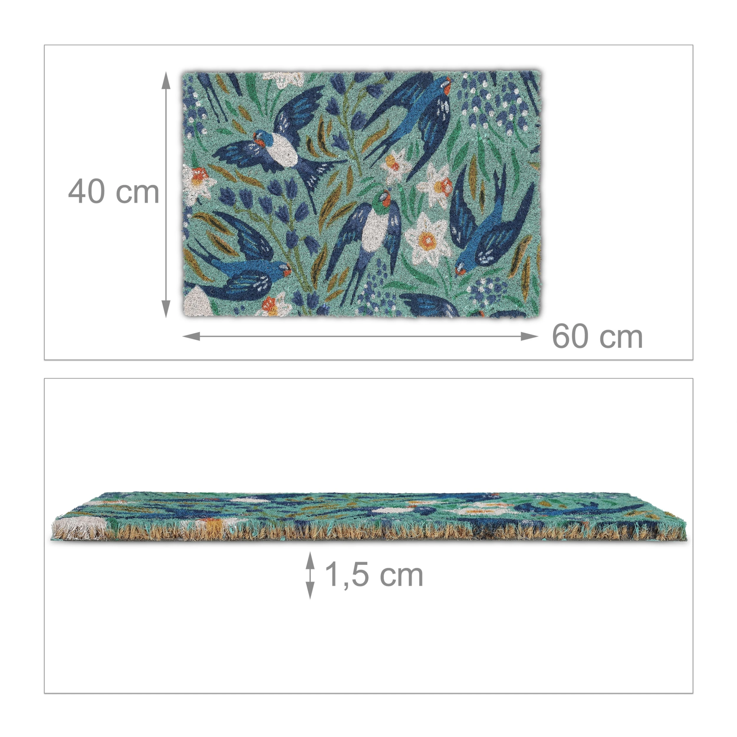 Relaxdays Kokos-Fußmatte "Schwalben" In Bunt - (B)60 X (T)40 Cm – Bild 4