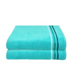 Schiesser Duschtuch Skyline Color 2er-Set Mit Webbordüre In Türkis