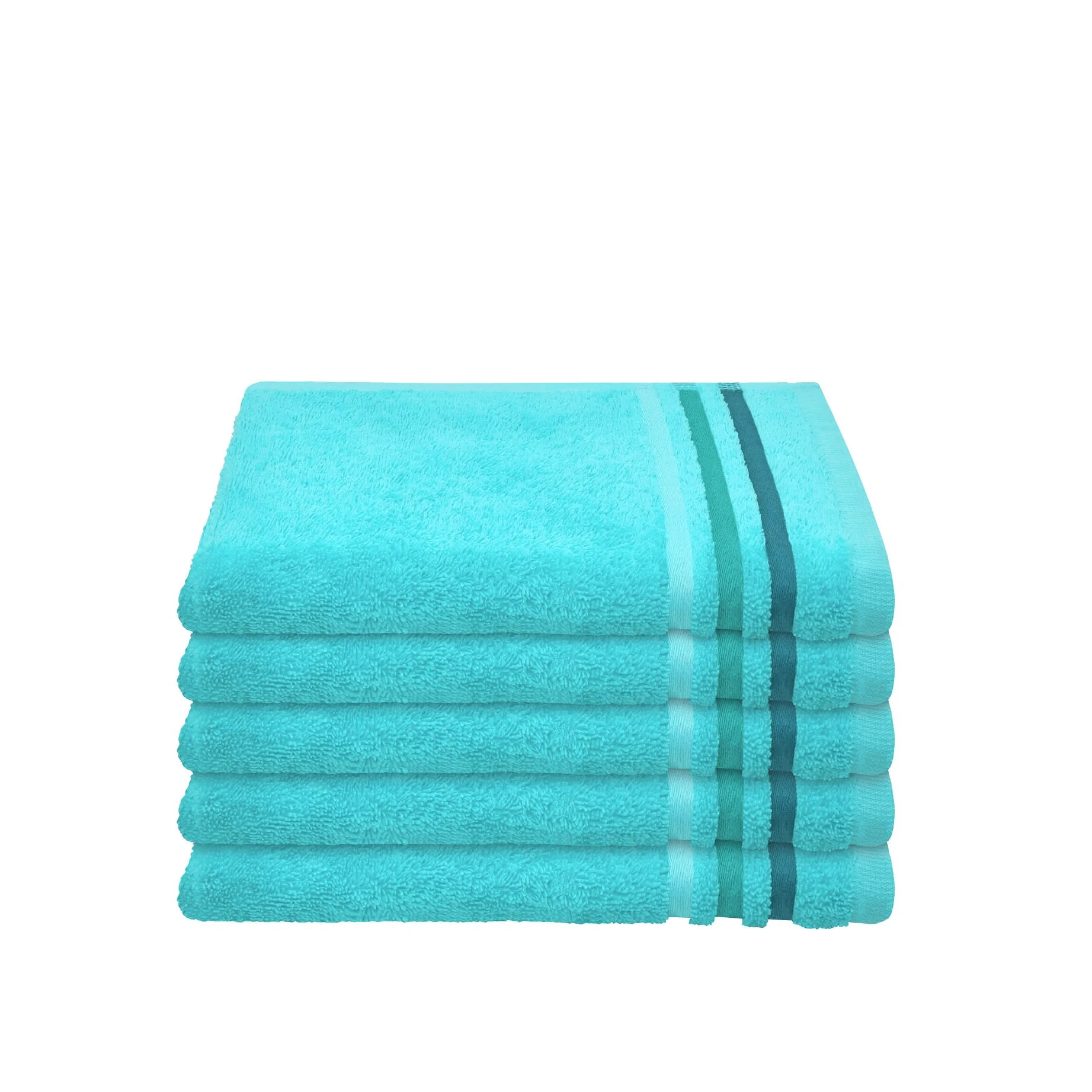 Schiesser Gästehandtuch Skyline Color 5er-Set Mit Webbordüre In Türkis