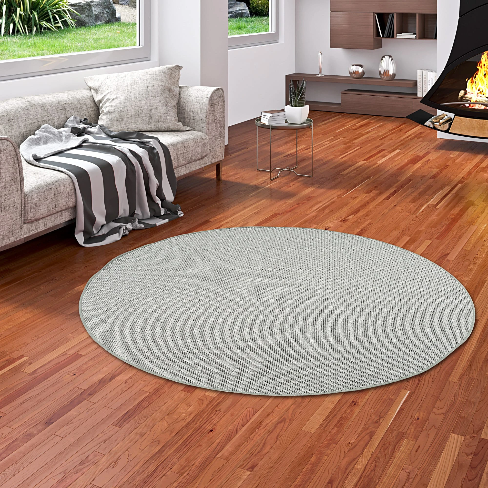 Snapstyle Bentzon Natur Flachgewebe Teppich Rund In Silber – Bild 5