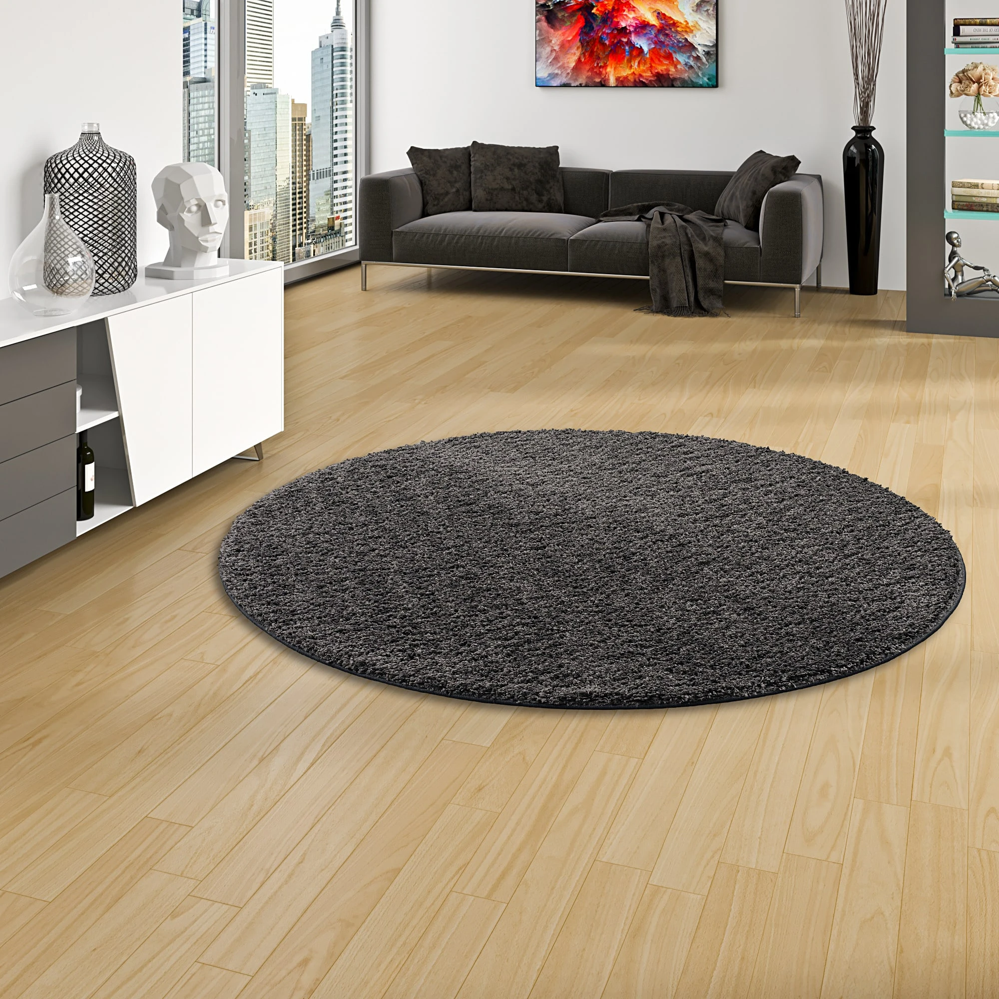 Snapstyle Luxus Hochflor Langflor Teppich Milano Rund In Antraciet – Bild 5