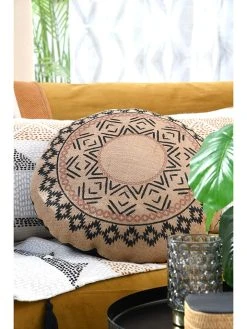 STOF France Kissen "Ethnograf" In Beige/ Schwarz - Ø 45 Cm