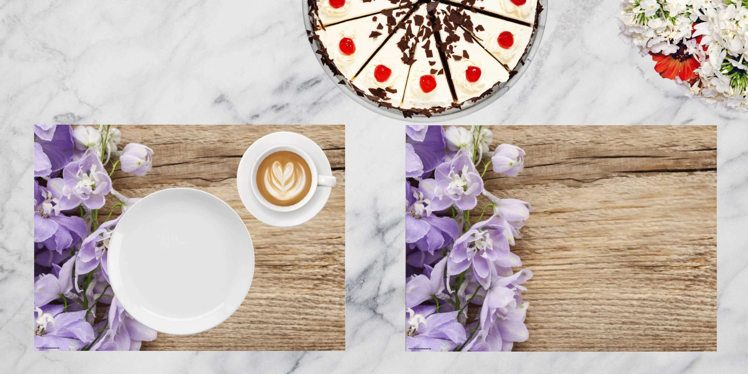 Tischsetmacher.de Tischset I Platzset "Lila Blümchen Auf Holzhintergrund" 12 Stück Aus Papier – Bild 2