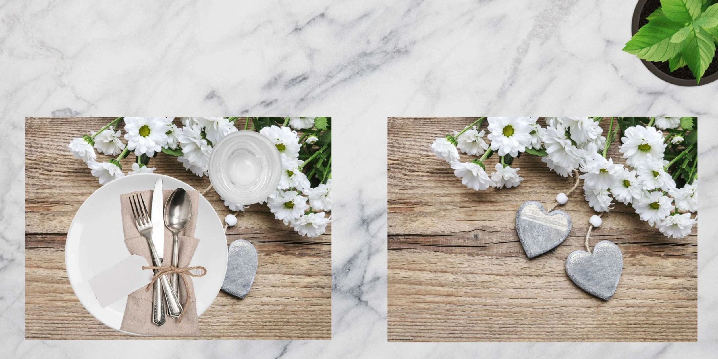 Tischsetmacher.de Tischsets I Platzsets "Weiße Blumen Mit Herzen" (L)32 X (B)44 – Bild 2