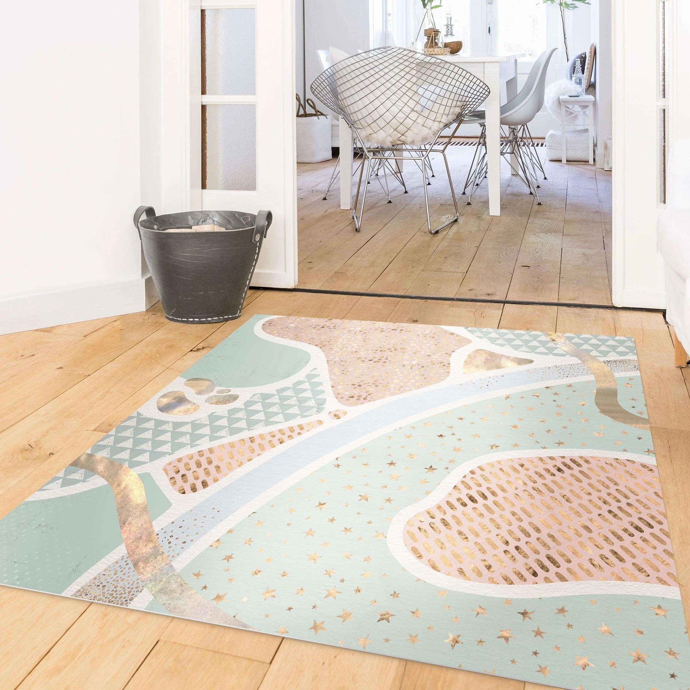 WallArt Vinyl-Teppich - Abstrakte Seelandschaft Pastellmuster In Blau – Bild 4