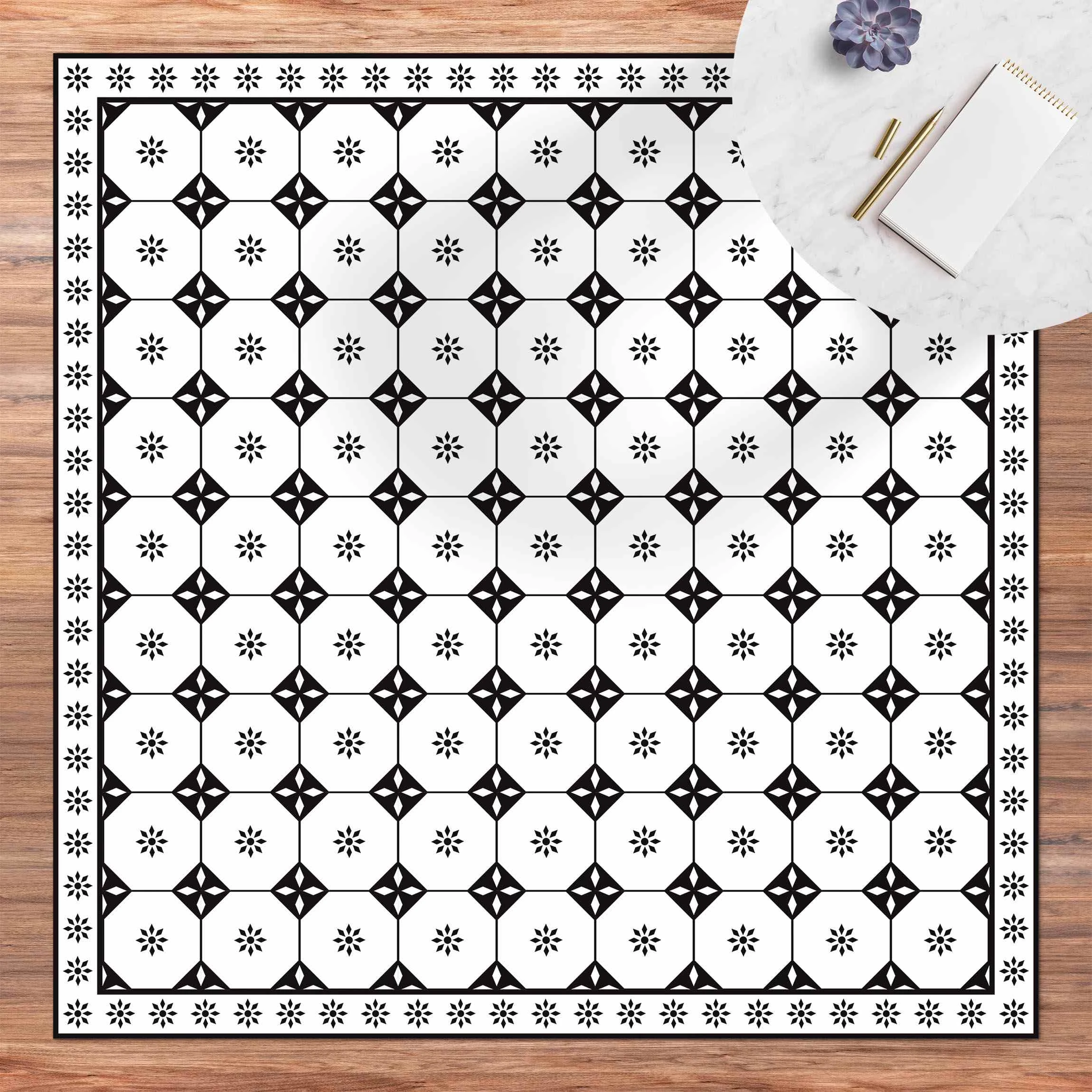 WallArt Vinyl-Teppich - Geometrische Fliesen Landhaus Mit Bordüre In Schwarz-Weiß – Bild 3