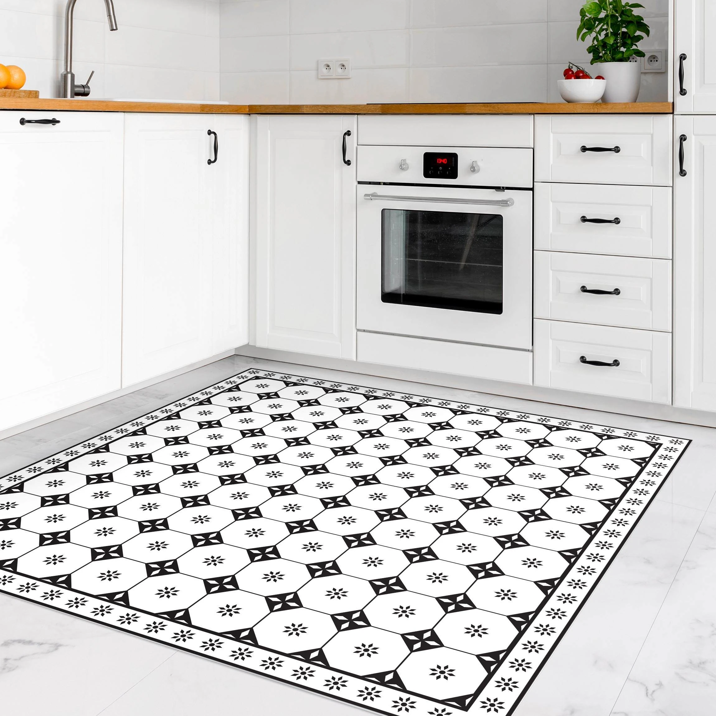 WallArt Vinyl-Teppich - Geometrische Fliesen Landhaus Mit Bordüre In Schwarz-Weiß – Bild 4