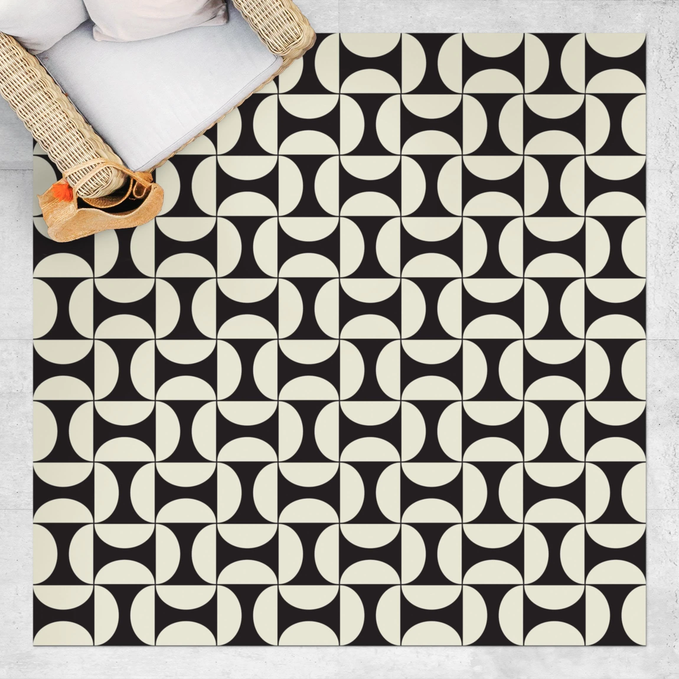 WallArt Vinyl-Teppich - Geometrische Fliesenbögen Sand Mit Bordüre In Schwarz – Bild 2