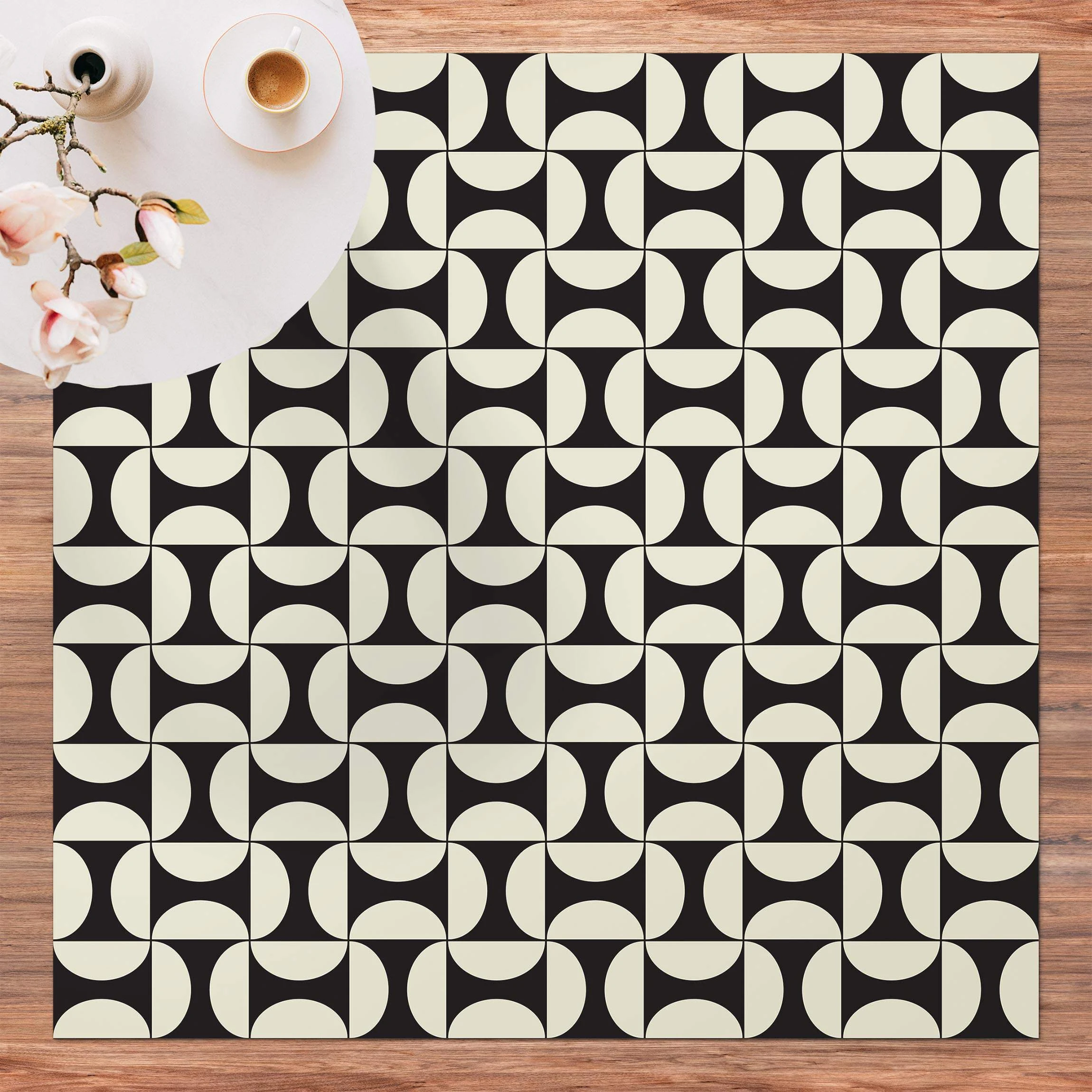 WallArt Vinyl-Teppich - Geometrische Fliesenbögen Sand Mit Bordüre In Schwarz – Bild 3