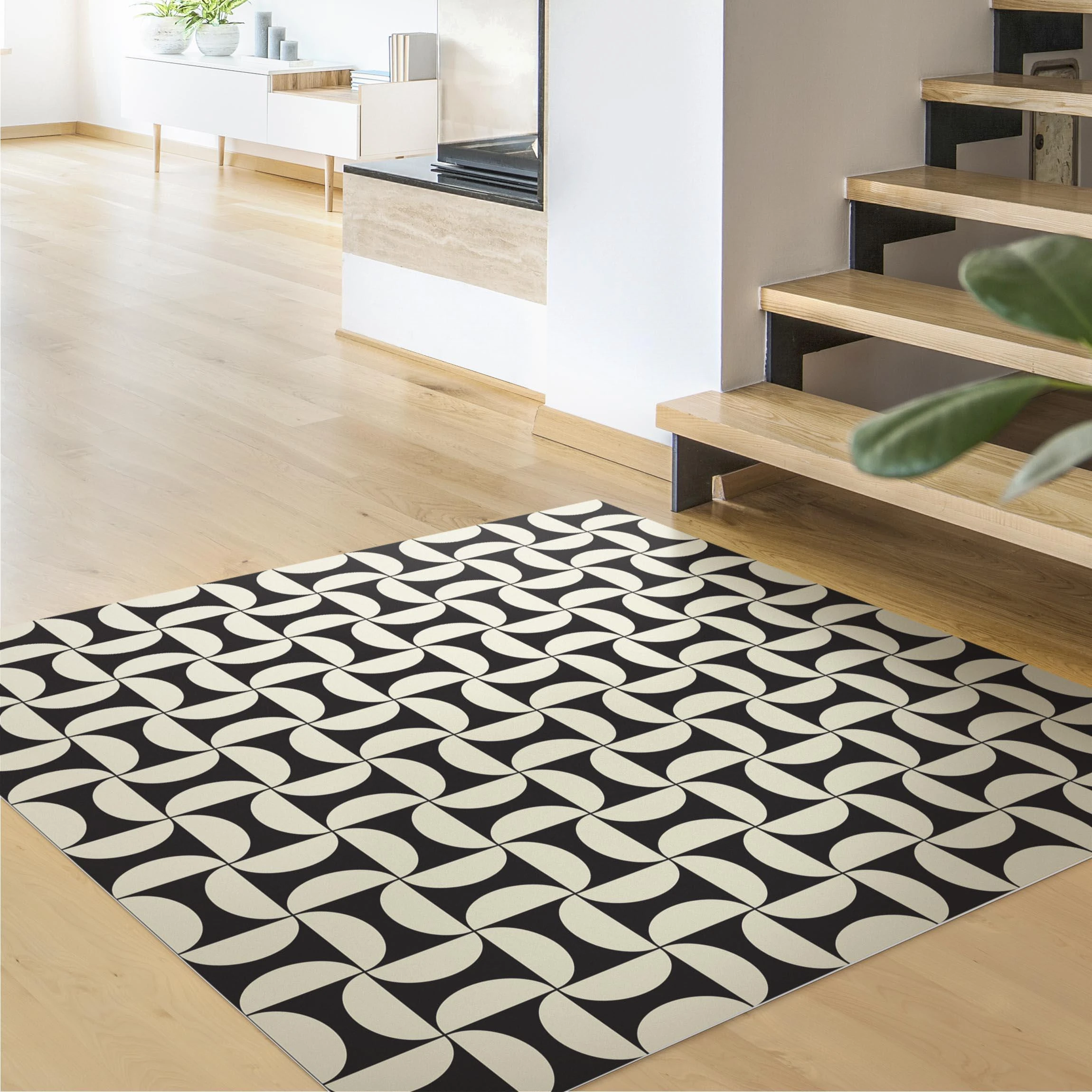 WallArt Vinyl-Teppich - Geometrische Fliesenbögen Sand Mit Bordüre In Schwarz – Bild 4