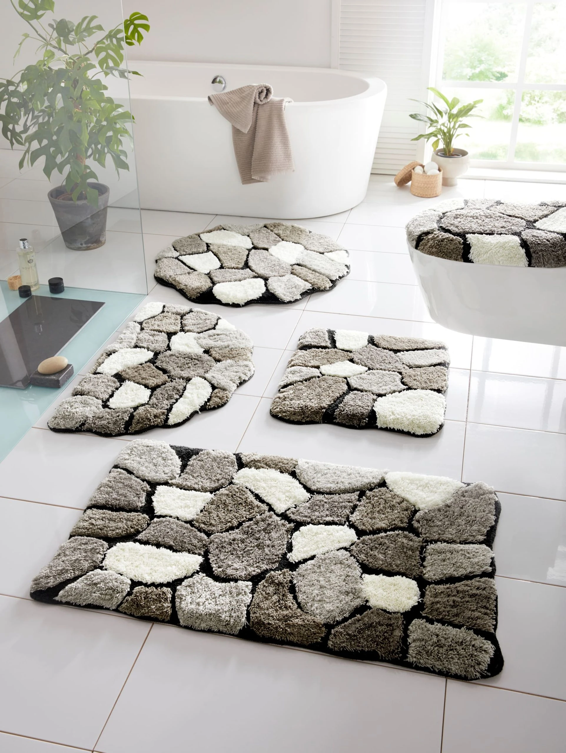 Webschatz Duschvorlage Halbrund 'Stone' In Grau – Bild 2