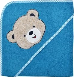 Wörner Kapuzenbadetuch XL, Bärchen, Blau, 100 X 100 Cm