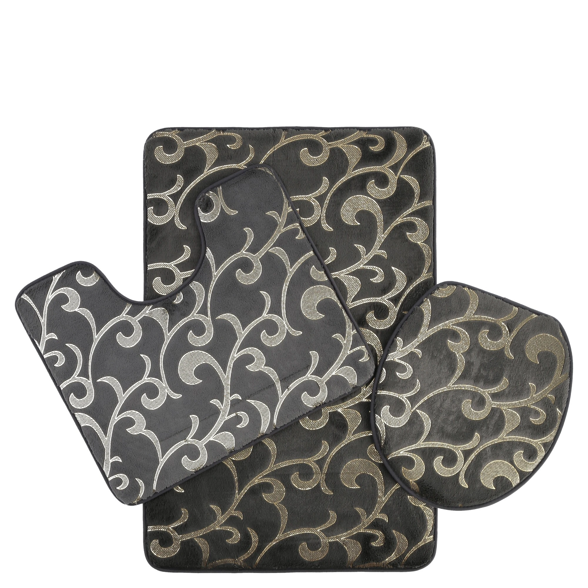 Zellerfeld 3-teilig Bad Matte Dusche Set Rutsch Stand Bad Matten In Grau-Gold – Bild 5