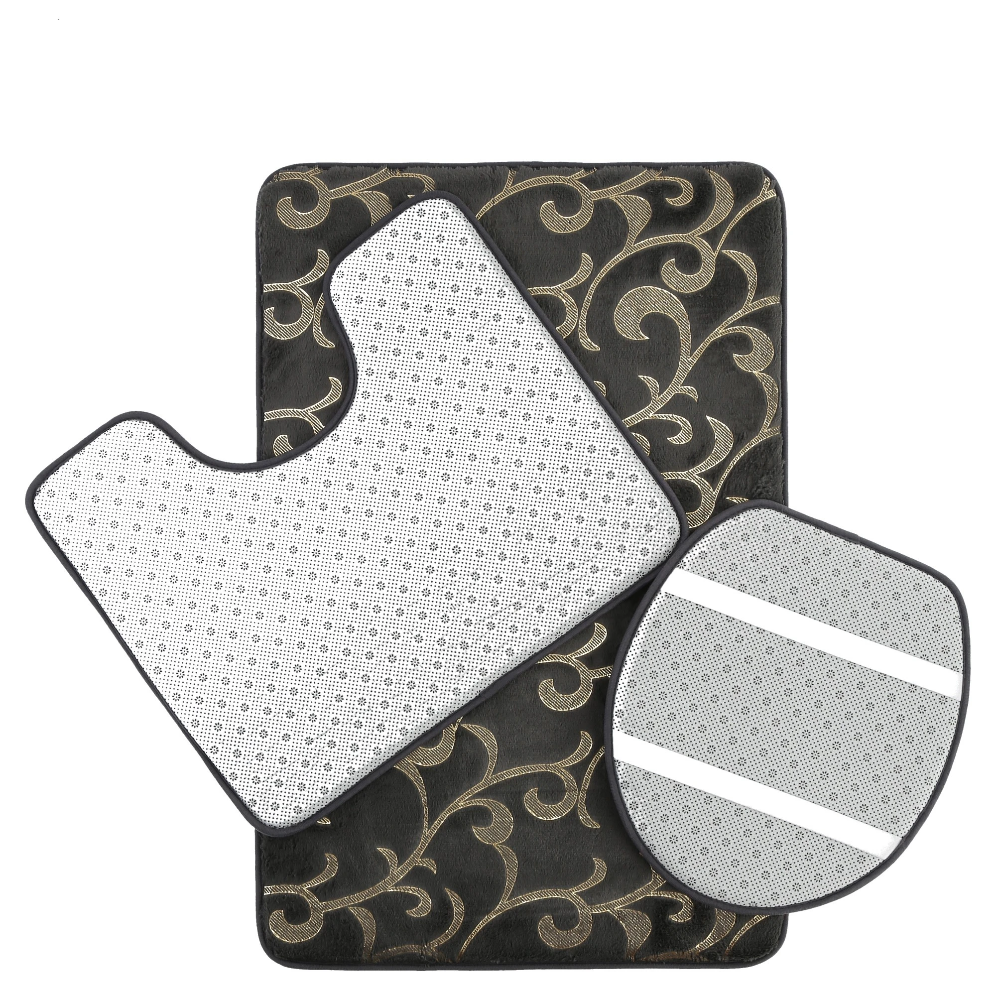 Zellerfeld 3-teilig Bad Matte Dusche Set Rutsch Stand Bad Matten In Grau-Gold – Bild 6